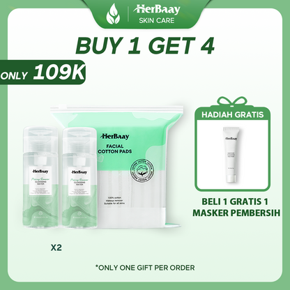 【Buy More Save More】HerBaay Paket Makeup Efisien Micellar Water 145ml + Facial Cotton Pads 200pcs Tebal