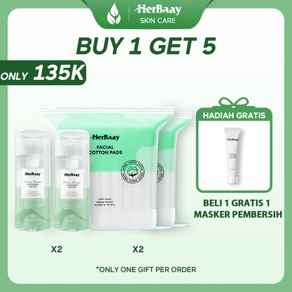 【Buy More Save More】HerBaay Paket Makeup Efisien Micellar Water 145ml + Facial Cotton Pads 200pcs Tebal