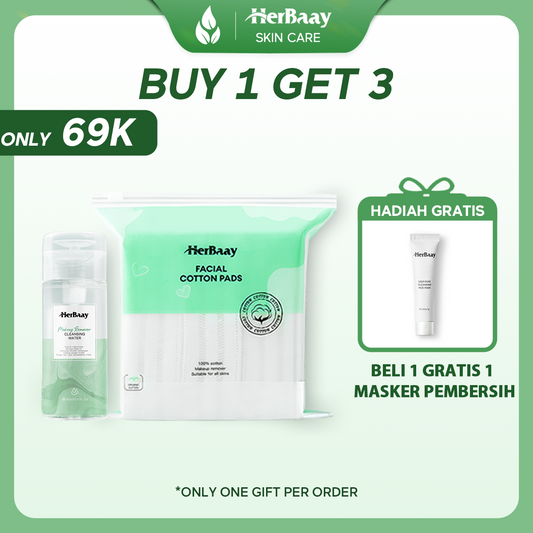 【Buy More Save More】HerBaay Paket Makeup Efisien Micellar Water 145ml + Facial Cotton Pads 200pcs Tebal