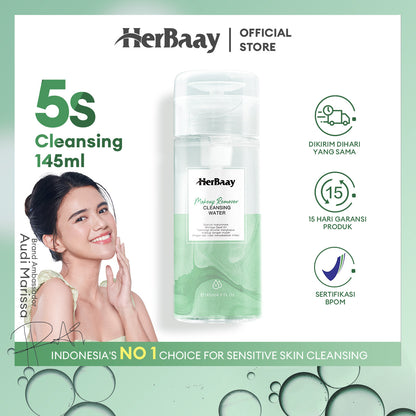 【Buy More Save More】HerBaay Paket Makeup Efisien Micellar Water 145ml + Facial Cotton Pads 200pcs Tebal