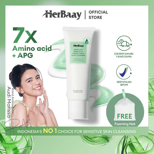 HerBaay 7 Plus Amino Acids Facial Wash untuk Kulit Berjerawat & Sensitif Soothing Gentle Cleanser Face Wash