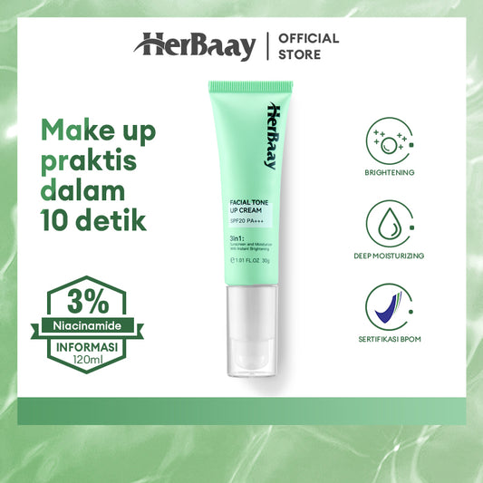 HerBaay Facial Tone Up Cream 4 IN 1 Sunscreen SPF20 PA+++ Moisturiser Lazy Vegan Cream Smoothing Brightening Cream 30g